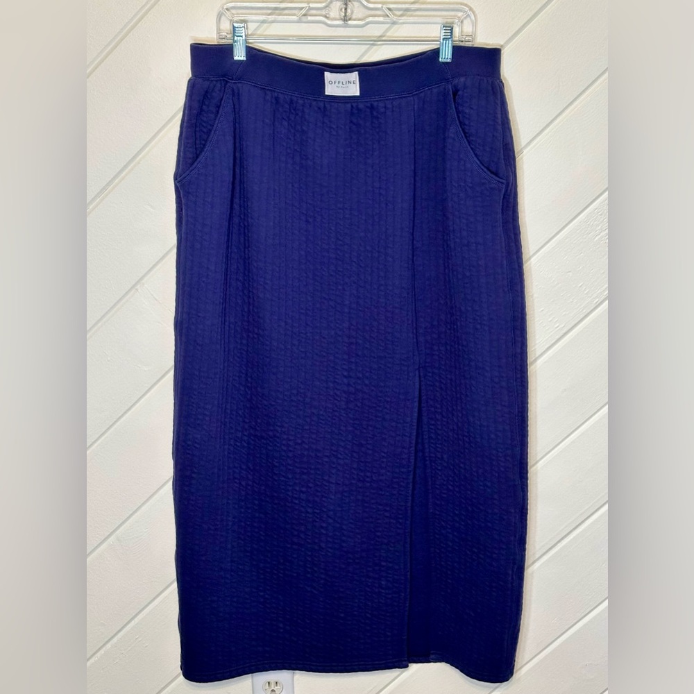 OFFLINE by Aerie Quilted Midi Skirt in Blue, Size XL